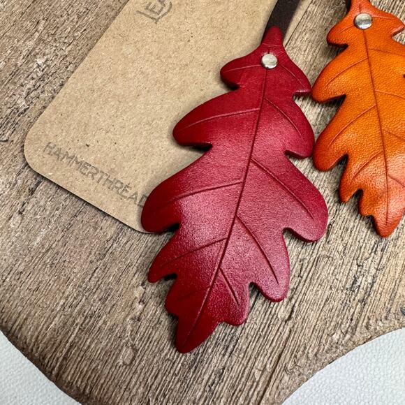 Leather Purse Charm Oak Tree Leaf Bag Charm Genuine Leather Purse Keychain NEW - Picture 5 of 6